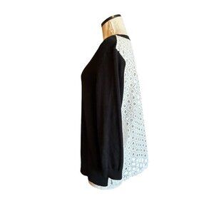 Ann Taylor Women's L Black Sheer Back Eyelet‎ Crochet Long Sleeve Blouse